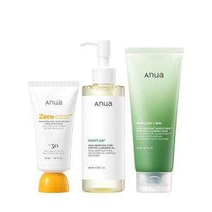 imageAnua After sun care trio set Heartleaf Cleansing Foam ZeroCast Moisturizing Finish Sunscreen Heartleaf Pore Control Cleansing Oil Face wash Oil Cleanser Facial sunscreen Korean skincare set
